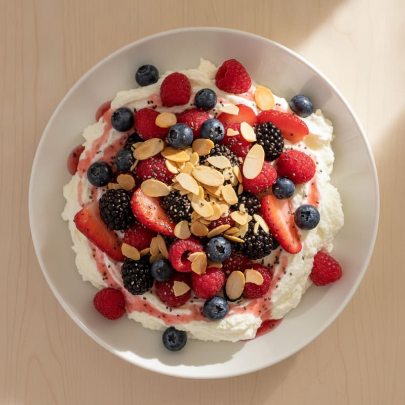 Silky Greek Yogurt Protein Bowl with Mixed Berries and Almonds
