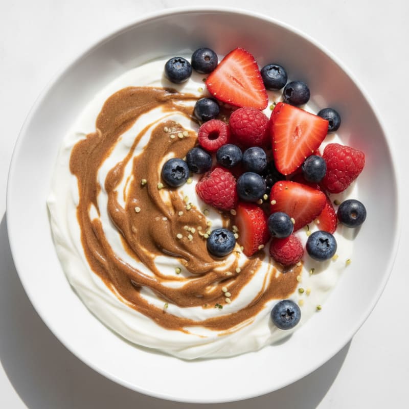 Greek Yogurt Protein Bowl with Mixed Berries and Almond Butter