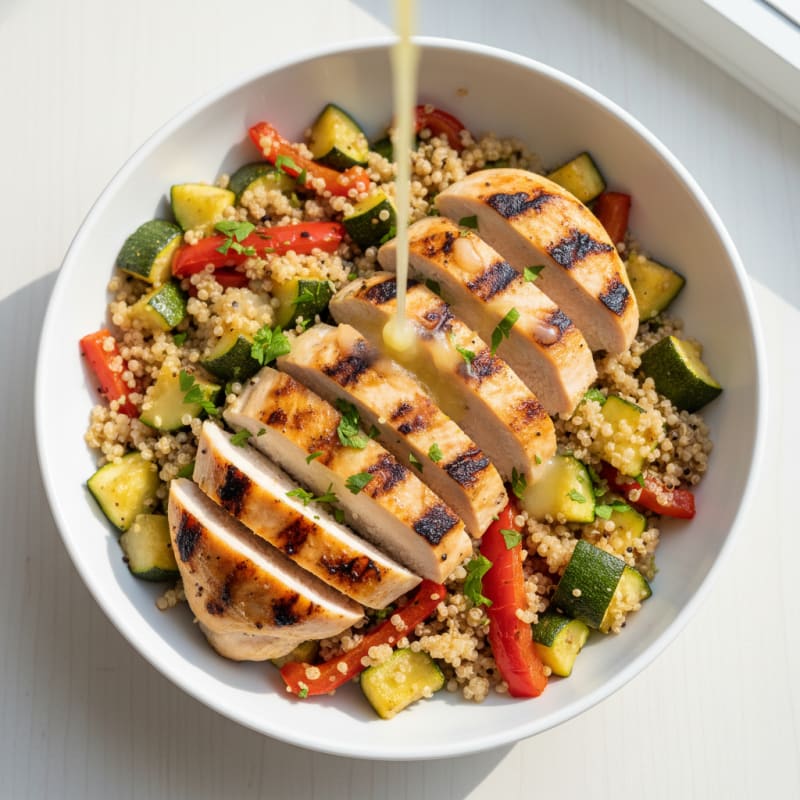 Grilled Chicken and Quinoa Power Bowl with Roasted Vegetables