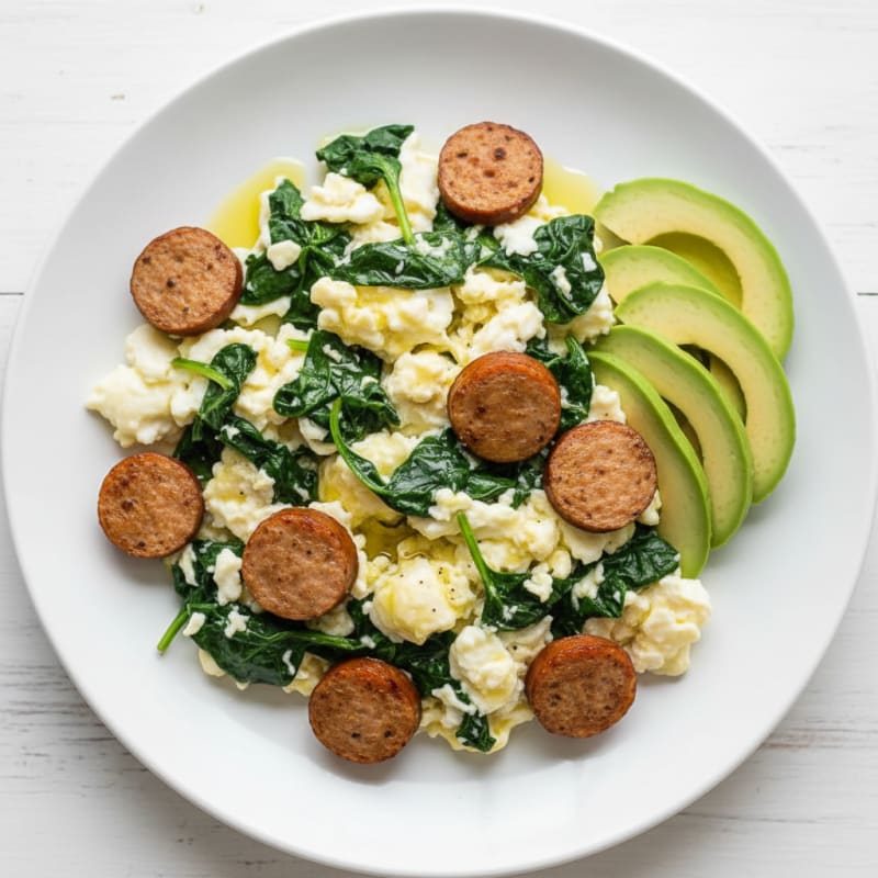 Egg White and Spinach Scramble with Turkey Sausage