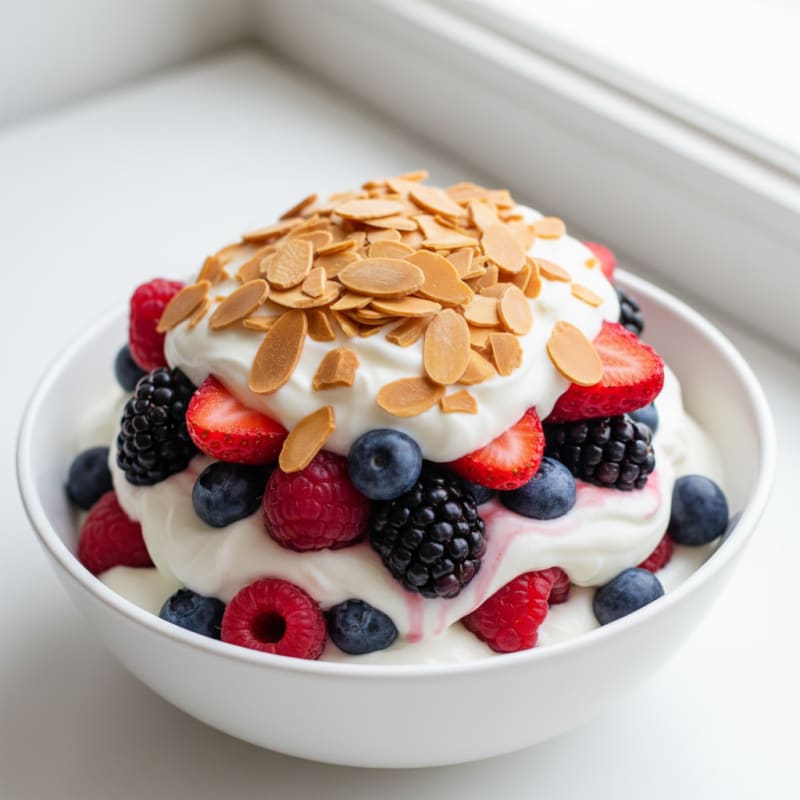 Greek Yogurt Protein Parfait with Mixed Berries and Almonds