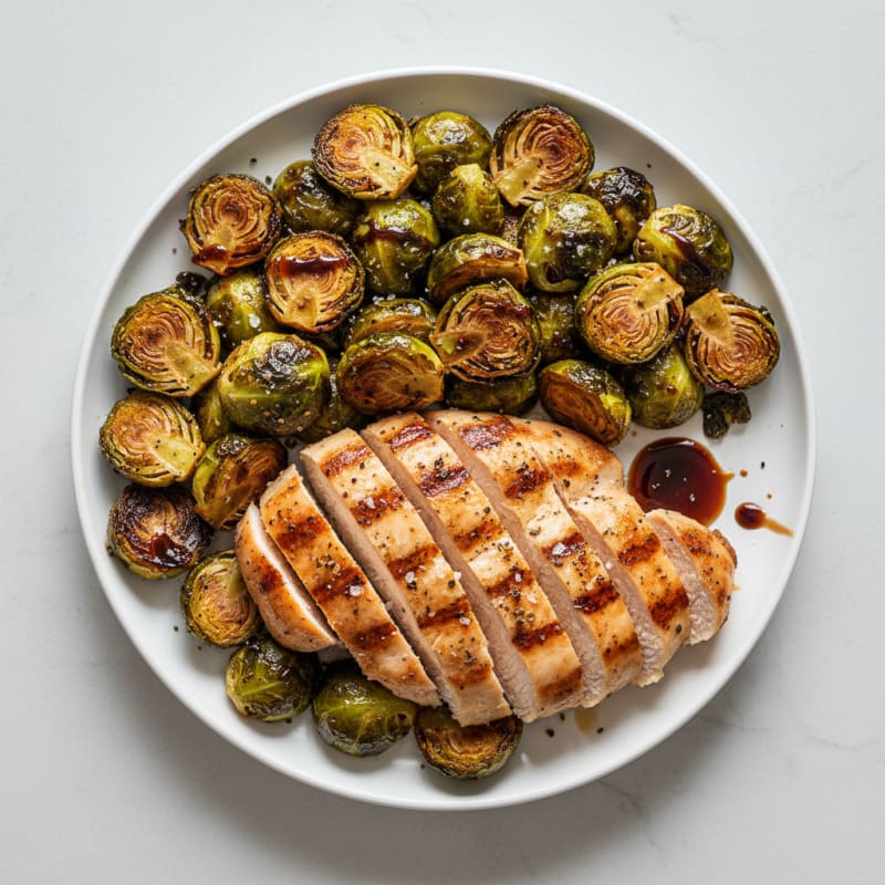 Crispy Balsamic-Glazed Brussels Sprouts with Seared Chicken