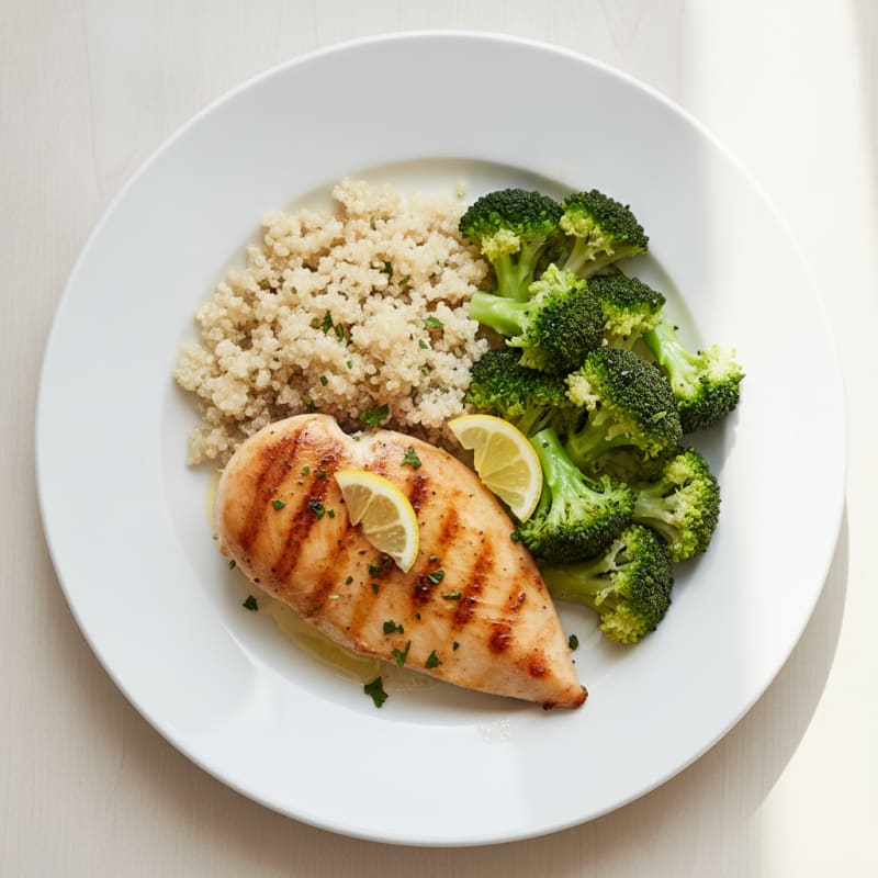 Grilled Chicken Breast with Quinoa and Steamed Broccoli