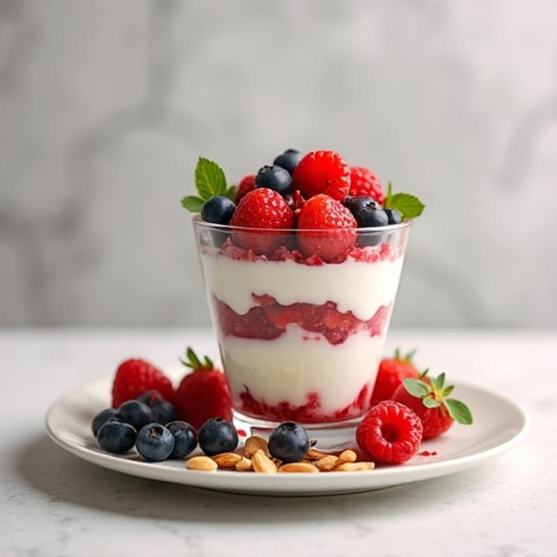 Greek Yogurt Protein Parfait with Mixed Berries and Almonds