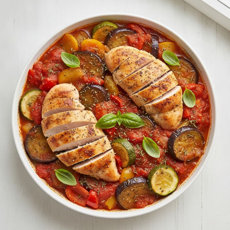 Roasted Vegetable Ratatouille with Herbs and Chicken