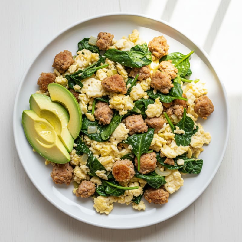 Egg White Scramble with Spinach and Turkey Sausage