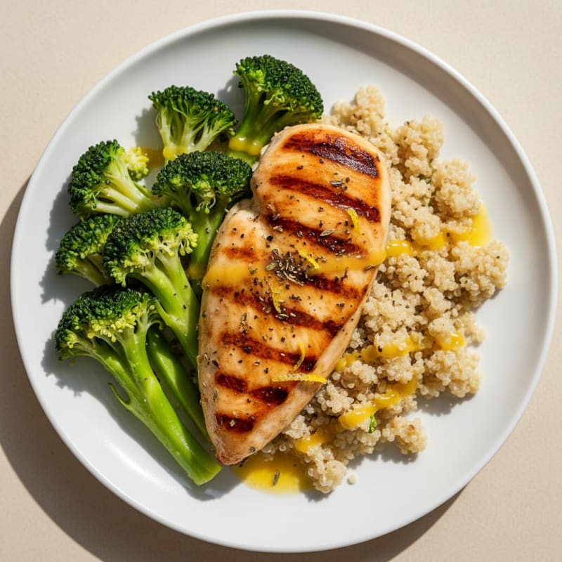 Grilled Chicken Breast with Quinoa and Steamed Broccoli