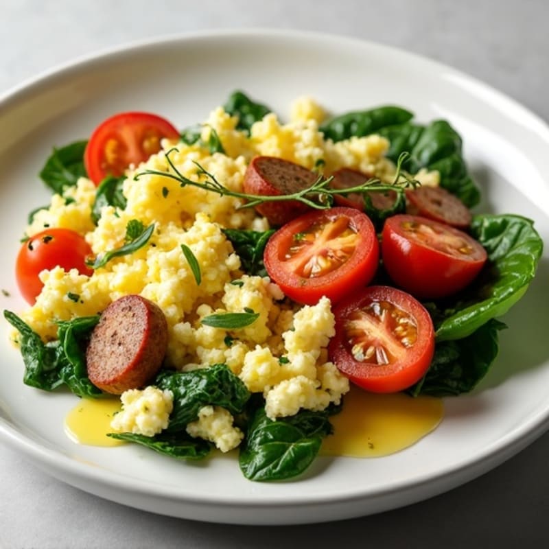 Egg White and Spinach Scramble with Turkey Sausage