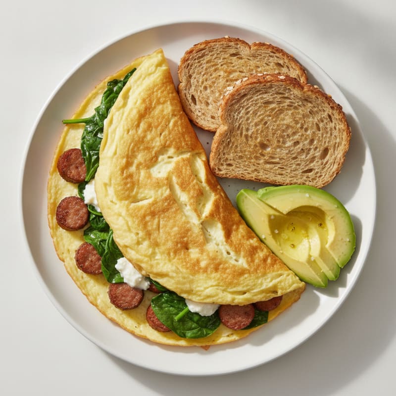 Egg White and Spinach Omelette with Turkey Sausage