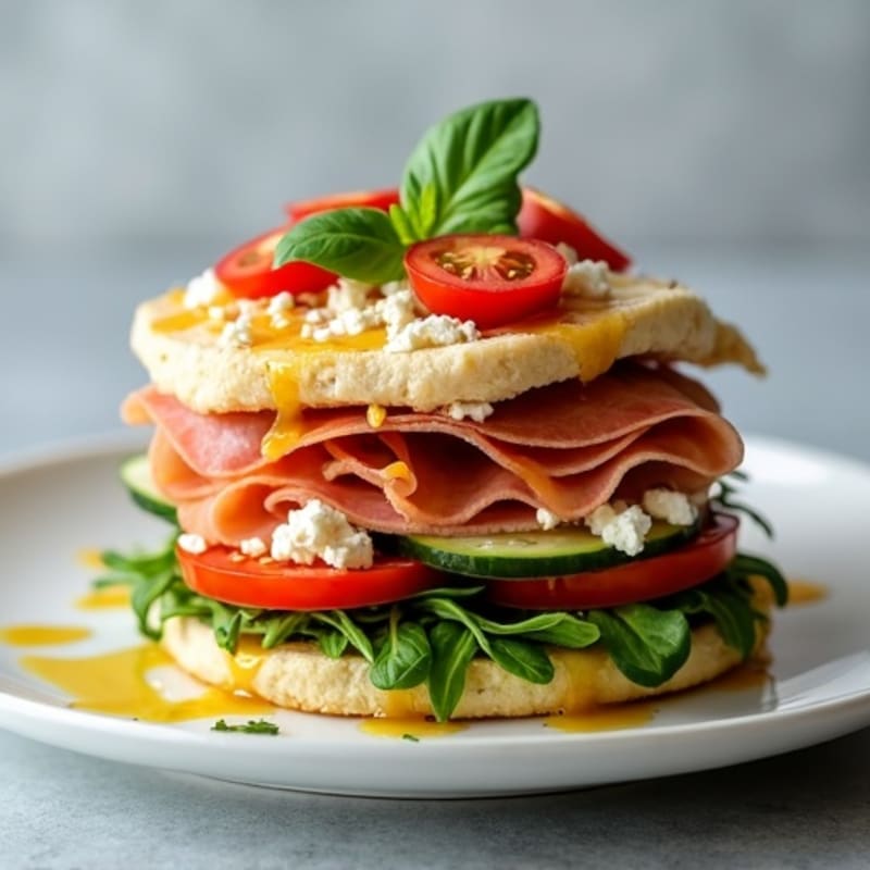 Lean Turkey-Prosciutto Stack with Fresh Mediterranean Vegetables