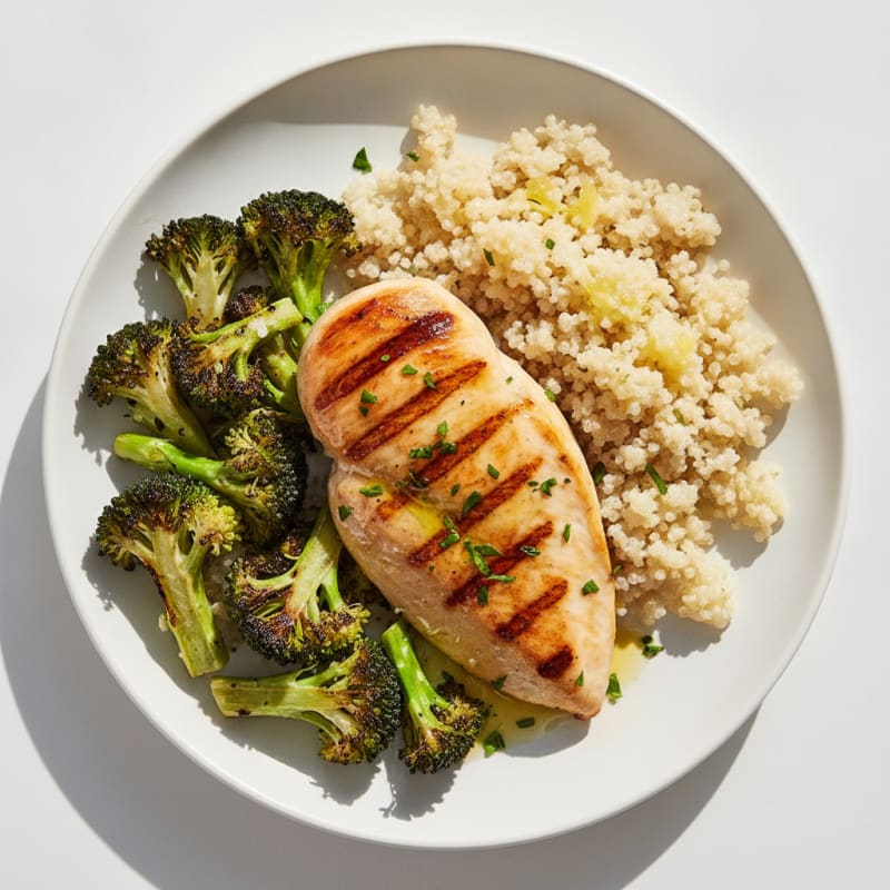 Grilled Chicken Breast with Quinoa and Roasted Broccoli