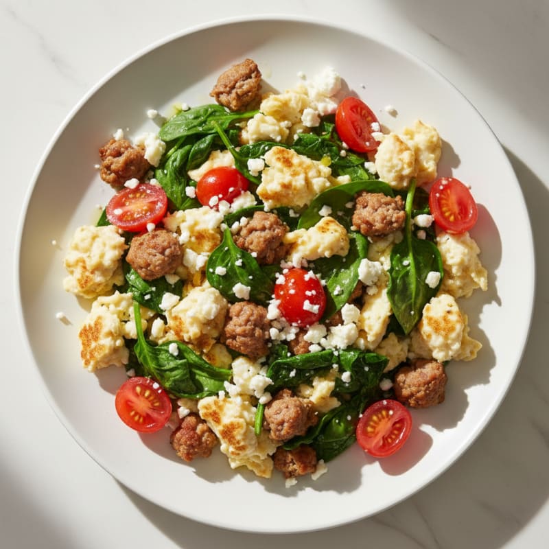 Egg White Scramble with Turkey Sausage and Spinach