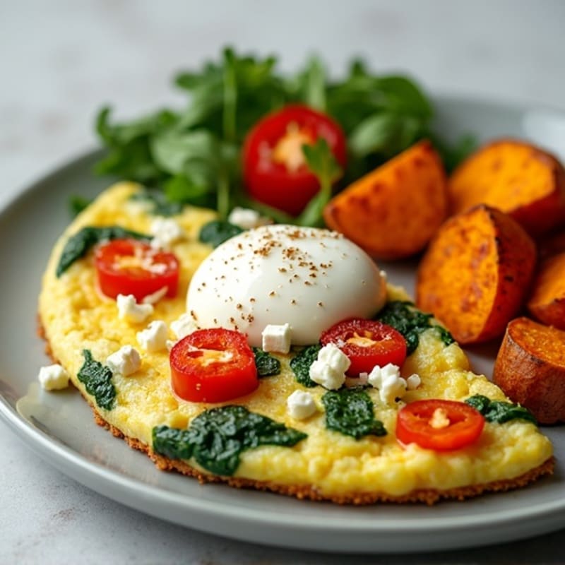 Fluffy Egg and Spinach Frittata with Roasted Sweet Potatoes