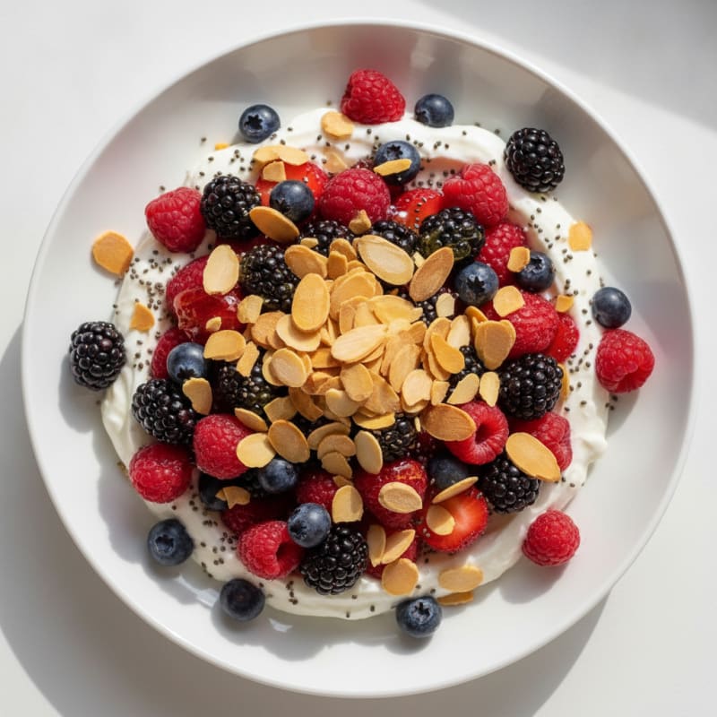 Greek Yogurt Parfait with Mixed Berries and Crunchy Almonds