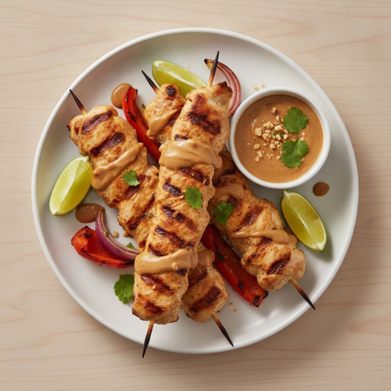 Peanut Butter Chicken Skewers with Dipping Sauce
