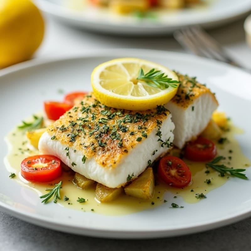 Herb-Crusted Sea Bass with Lemon