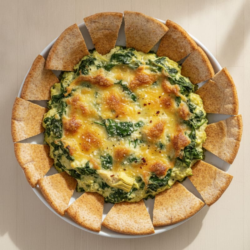 Baked Spinach Artichoke Dip with Toasted Pita