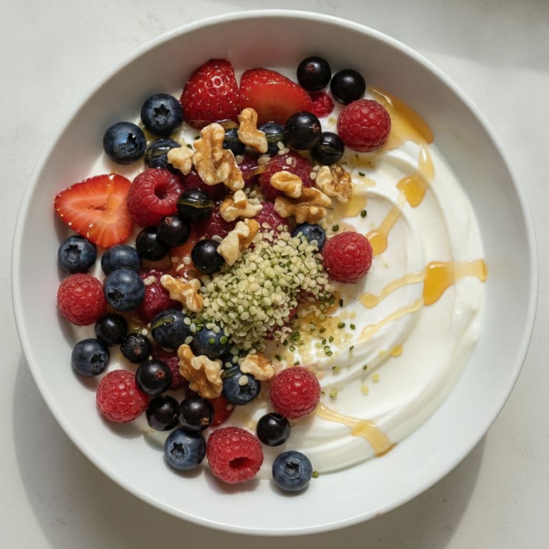 Silky Greek Yogurt Bowl with Hemp Seeds and Mixed Berries