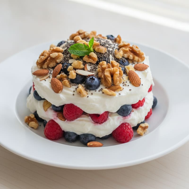 Creamy Greek Yogurt Parfait with Mixed Nuts and Berries