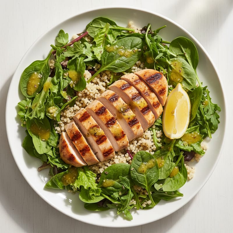 Grilled Chicken Breast with Mixed Greens and Quinoa