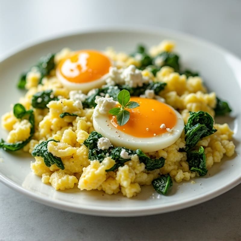 Fluffy Scrambled Eggs with Spinach and Creamy Feta