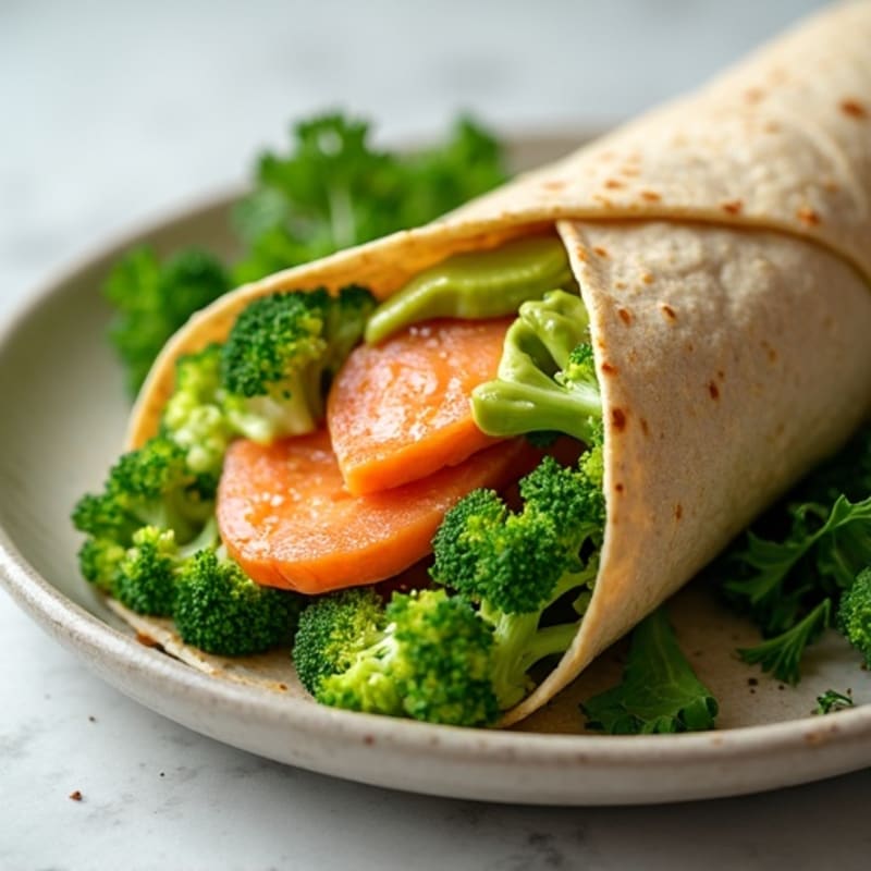 Baked Salmon and Steamed Broccoli Wrap with Creamy Avocado