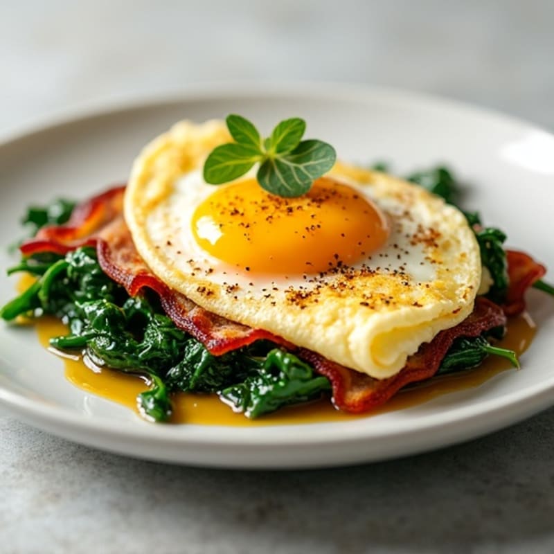 Egg White Omelet with Turkey Bacon and Sautéed Spinach