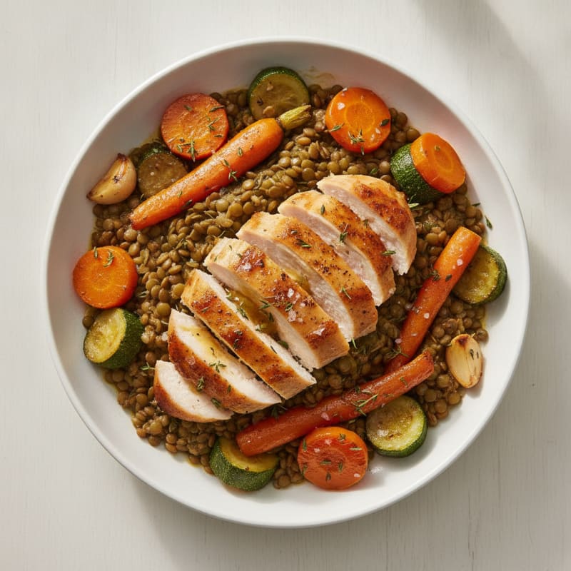 Braised Lentils with Roasted Vegetables
