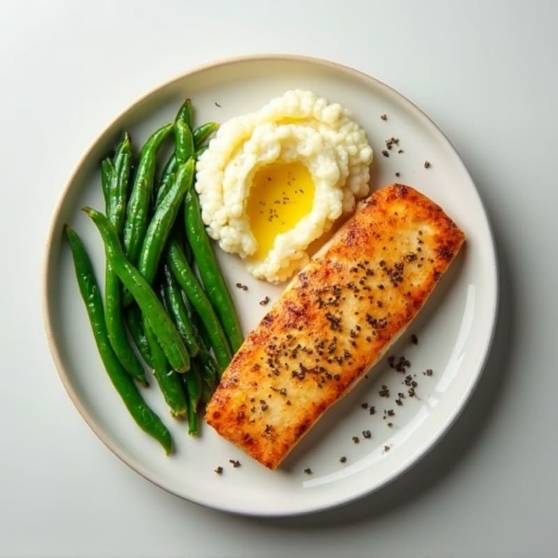 Seared Tilapia with Steamed Green Beans and Cauliflower Mash