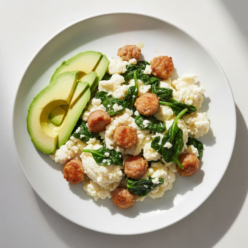 Egg White Scramble with Turkey Sausage and Spinach