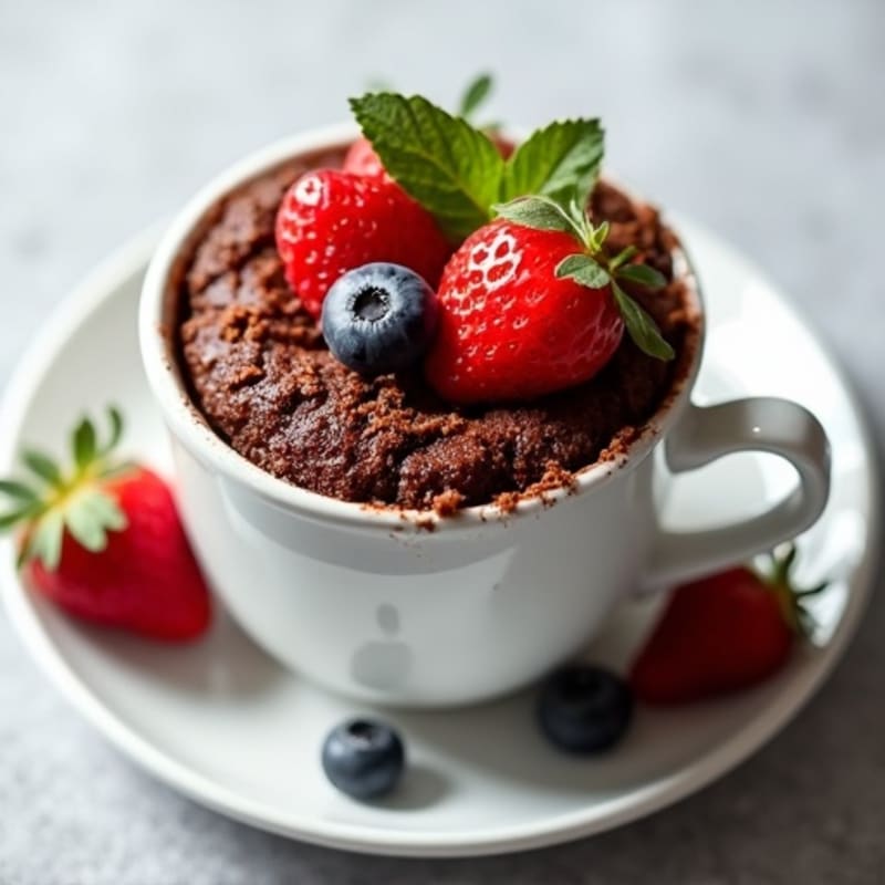 Chocolate Protein Mug Cake with Fresh Berries