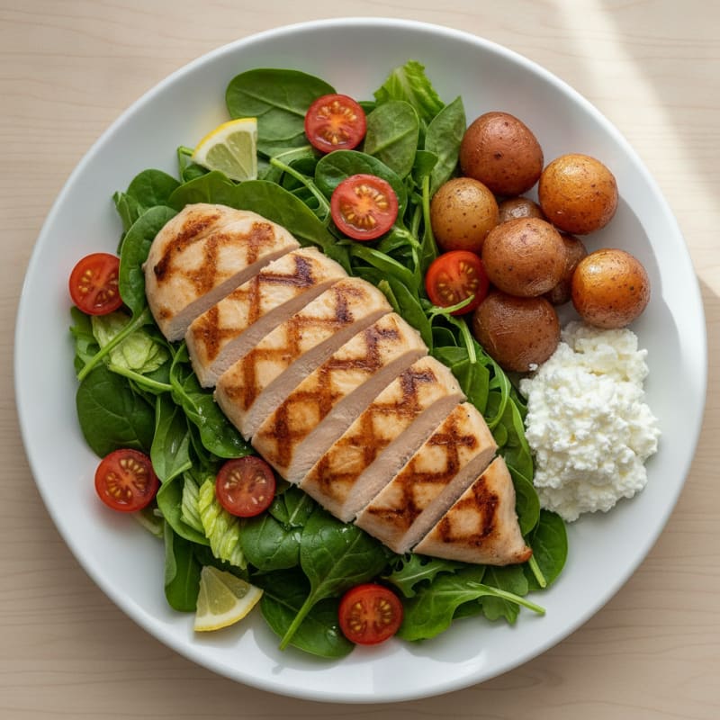 Grilled Chicken Salad with Mixed Greens and Cherry Tomatoes