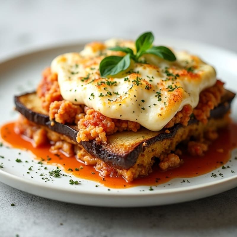 Lean Ground Turkey and Roasted Eggplant Bake with Creamy Cauliflower Topping