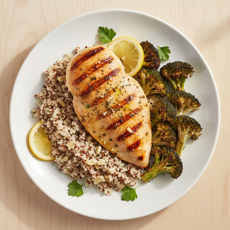 Grilled Chicken Breast with Quinoa and Roasted Broccoli