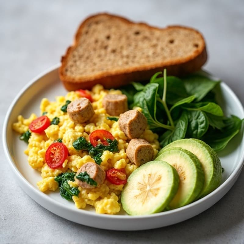 Egg White and Turkey Sausage Scramble with Spinach