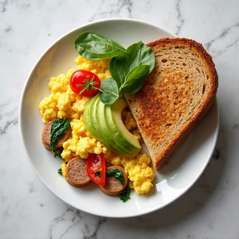 Egg White Scramble with Turkey Sausage and Spinach