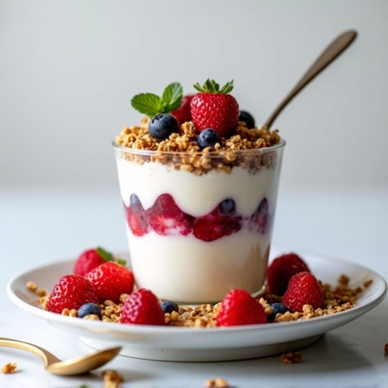 Vanilla Greek Yogurt Parfait with Protein Granola and Berries