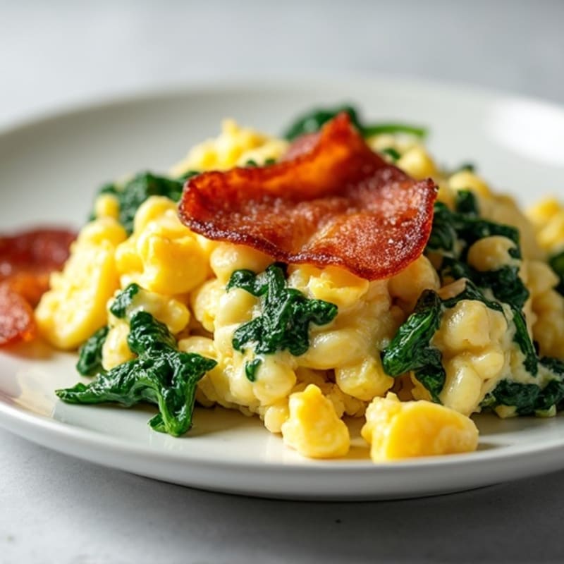 Cottage Cheese Egg Scramble with Spinach and Turkey Bacon