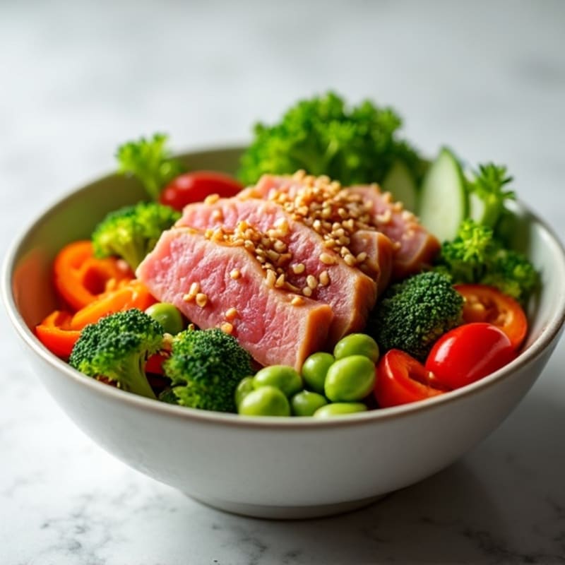 Sesame-Ginger Fresh Tuna Bowl with Crispy Vegetables