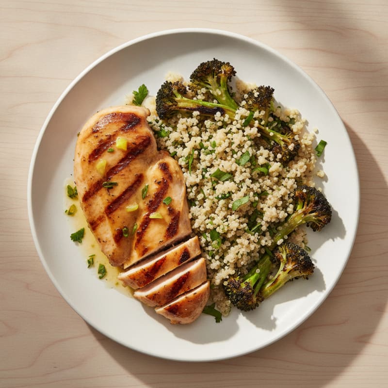 Grilled Chicken Breast with Quinoa and Roasted Broccoli