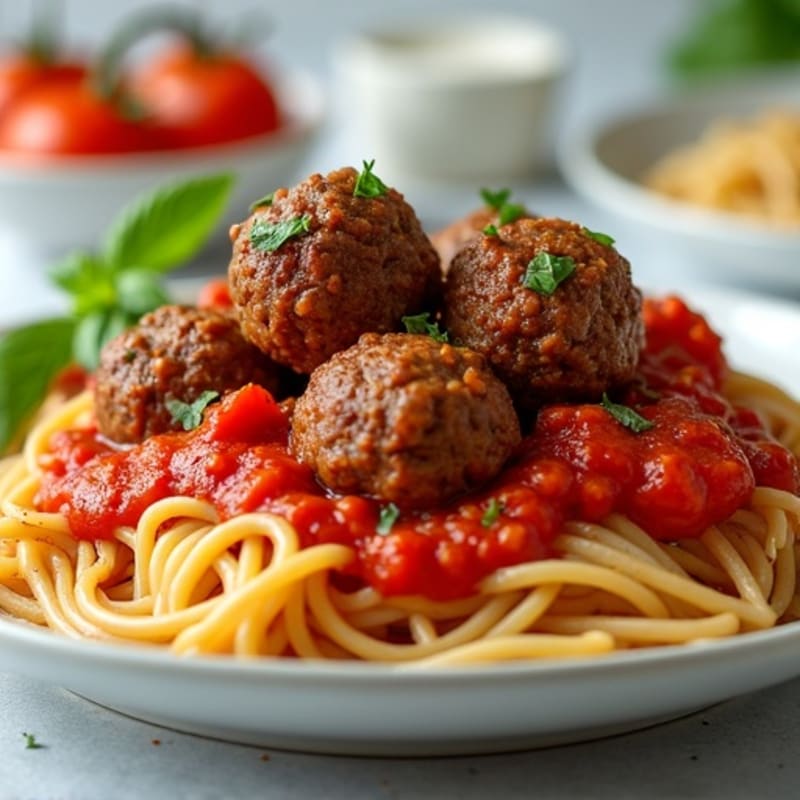 Lean Beef Meatballs with Whole Wheat Spaghetti and Zesty Tomato Sauce