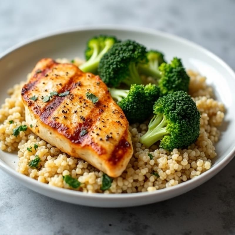 Grilled Chicken Breast with Quinoa and Roasted Broccoli