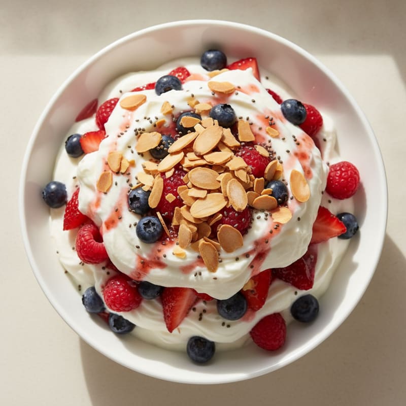 Greek Yogurt Protein Parfait with Almonds and Mixed Berries