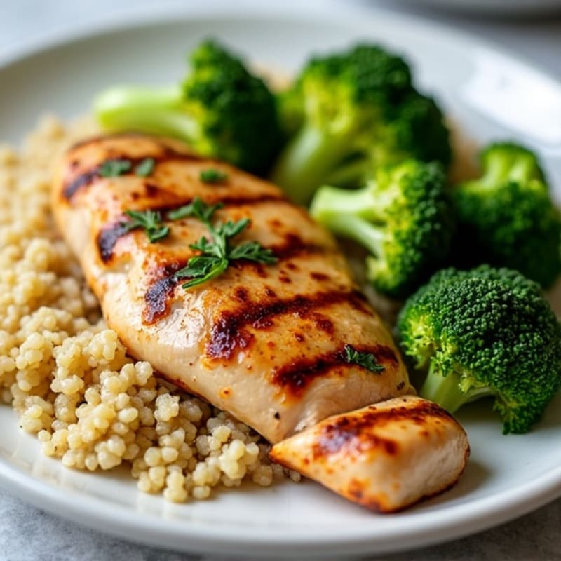 Grilled Chicken Breast with Quinoa and Roasted Broccoli