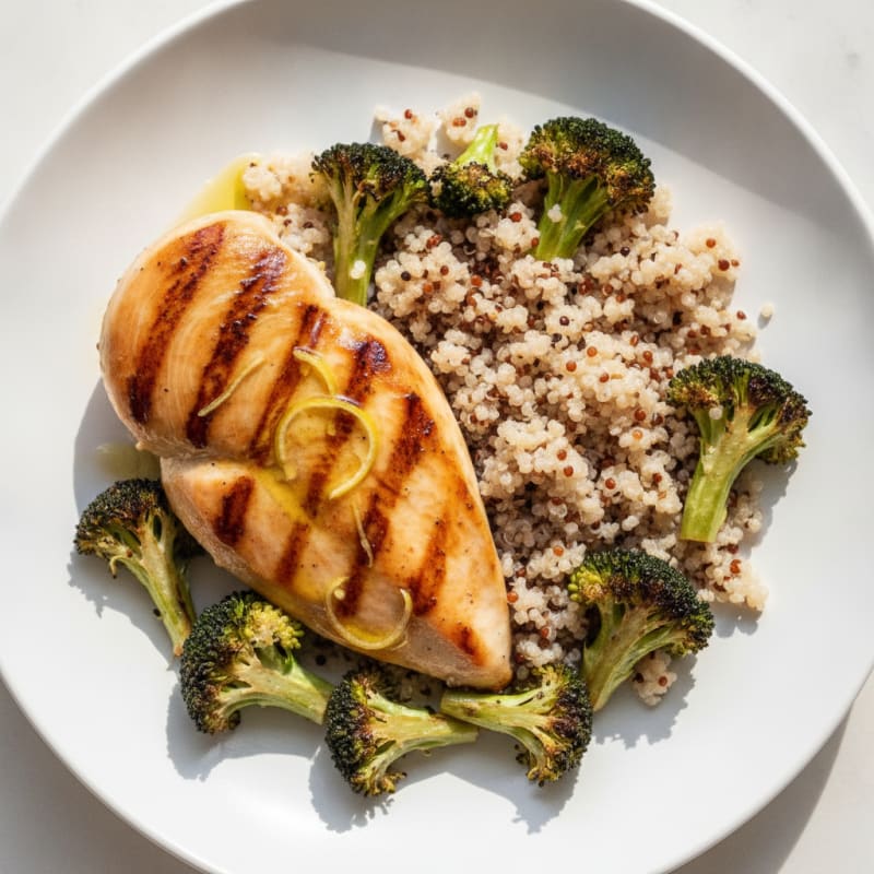 Grilled Chicken Breast with Quinoa and Roasted Broccoli