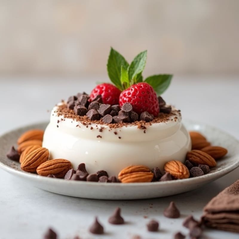 Creamy Protein Yogurt with Chocolate and Chopped Almonds