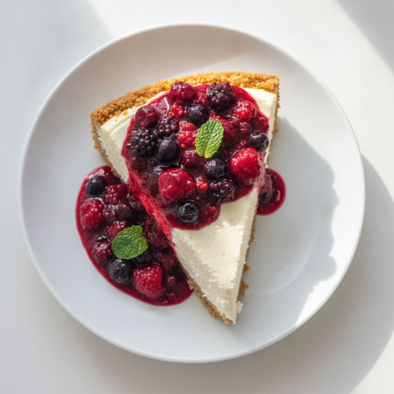 Greek Yogurt Protein Cheesecake with Mixed Berries