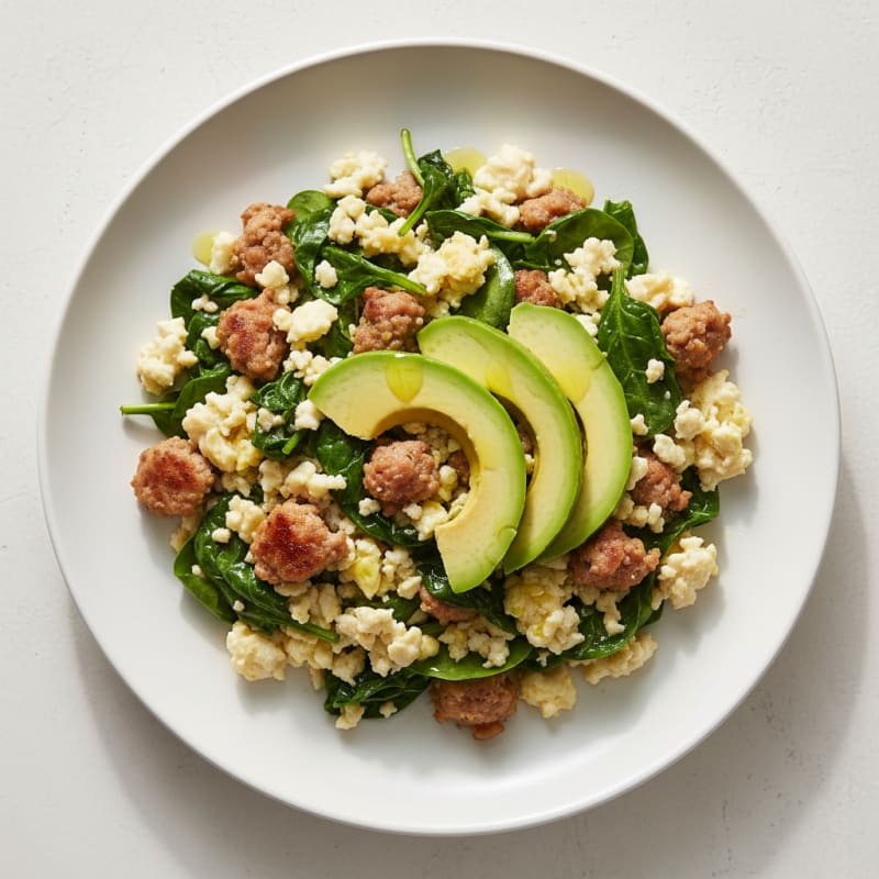 Egg White and Turkey Sausage Scramble with Spinach