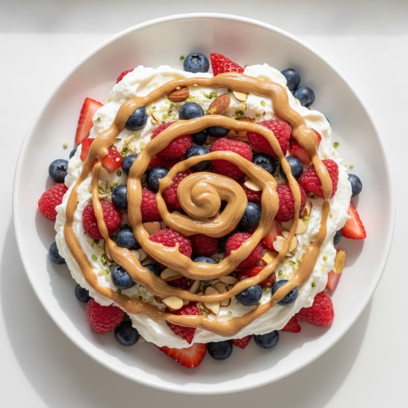 Silky Greek Yogurt Protein Parfait with Almond Butter and Berries