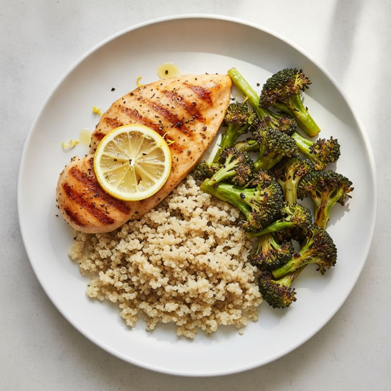 Grilled Chicken Breast with Quinoa and Roasted Broccoli
